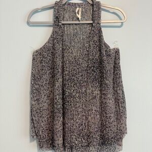 Anthropologie Purple Leopard Print Ribbed Metallic Layered Tank‎ Top Size MP